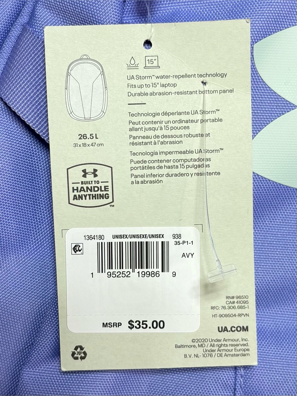 Under Armour Lavender Backpack with Light Mint Logo - Picture 4 of 6